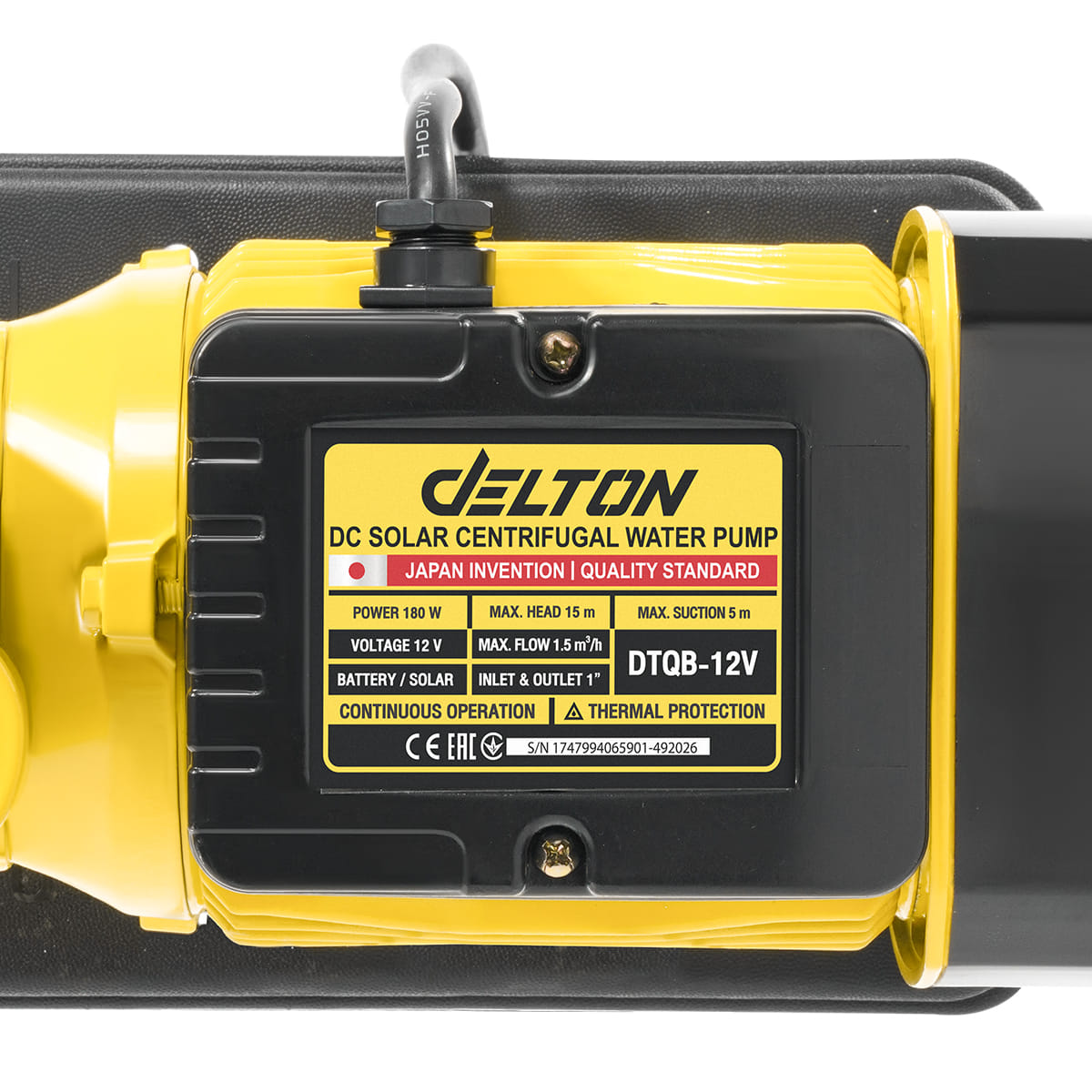 ปั๊มน้ำหอยโข่งโซล่าเซลล์  DELTON รุ่น DTQB-12V ขนาด 1 นิ้ว 350 วัตต์_5